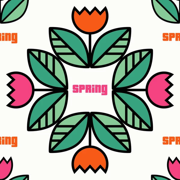 Spring Flowers Leaves Seamless Pattern Fresh Design Posters Flyers Greeting — Stock Vector