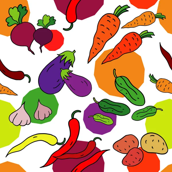 Nahtloses Muster Mit Farbigem Gemüse Handskizze Landwirtschaftliches Produkt Vektor Illustration — Stockvektor