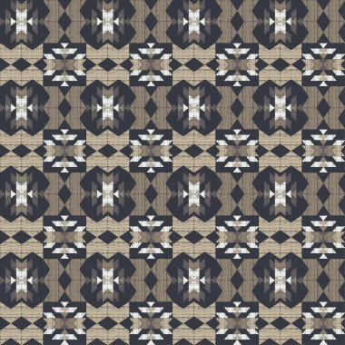 Geleneksel halk geometrik desenli Navajo mozaik halısı. Kızılderili Kızılderili battaniyesi. Aztek elementleri. Kusursuz bir geçmişi var. Web tasarımı veya yazdırma için vektör illüstrasyonu.