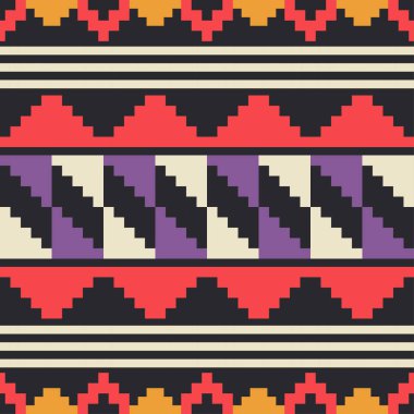 Karelerden Aztek elementleri. Kusursuz desen. Tekstil. Etnik boho süsü. Web tasarımı veya yazdırma için vektör illüstrasyonu.