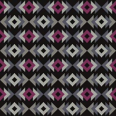 Çizgili. Geleneksel halk geometrik desenli Navajo mozaik halısı. Kızılderili Kızılderili battaniyesi. Aztek elementleri. Maya süsü. Kusursuz bir geçmişi var. Web tasarımı veya yazdırma için vektör illüstrasyonu.