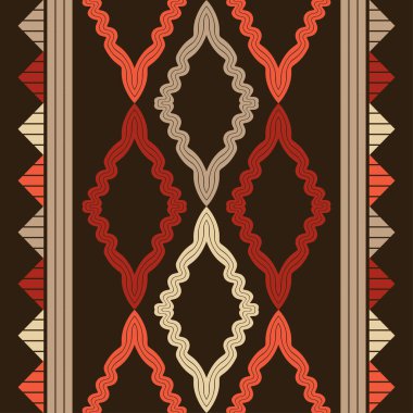 Çizgili eşkenar dörtgen. Geometrik şekilli mozaik. Kusursuz desen. Elle kumandalı tasarım. Tekstil. Etnik boho süsü. Web tasarımı veya yazdırma için vektör illüstrasyonu.