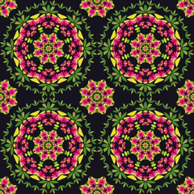 Bahar çiçekleri mozaiği. Kusursuz desen. Mutlu bahçe. Posterler, el ilanları, tebrik kartları, davetiyeler için yeni tasarım. Web tasarımı veya yazdırma için vektör illüstrasyonu.