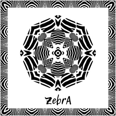 Zebra çizgili tasarım. Kartpostal Siyah ve beyaz. Etnik boho süsü. Kabile motifi. Web tasarımı veya yazdırma için vektör illüstrasyonu.