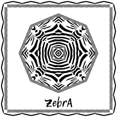 Zebra çizgili tasarım. Kartpostal Siyah ve beyaz. Etnik boho süsü. Kabile motifi. Web tasarımı veya yazdırma için vektör illüstrasyonu.