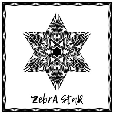 Zebra çizgili tasarım. Kartpostal Siyah ve beyaz. Etnik boho süsü. Kabile motifi. Web tasarımı veya yazdırma için vektör illüstrasyonu.