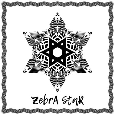 Zebra çizgili tasarım. Kartpostal Siyah ve beyaz. Etnik boho süsü. Kabile motifi. Web tasarımı veya yazdırma için vektör illüstrasyonu.