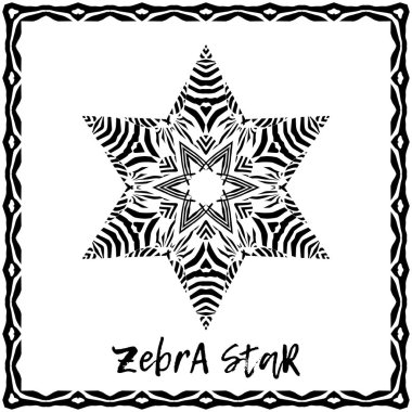 Zebra çizgili tasarım. Kartpostal Siyah ve beyaz. Etnik boho süsü. Kabile motifi. Web tasarımı veya yazdırma için vektör illüstrasyonu.