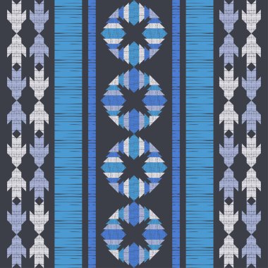 Meksika ekose kumaşı. Navajo. Kusursuz desen. Elle kumandalı tasarım. Tekstil. Etnik boho süsü. Web tasarımı veya yazdırma için vektör illüstrasyonu.