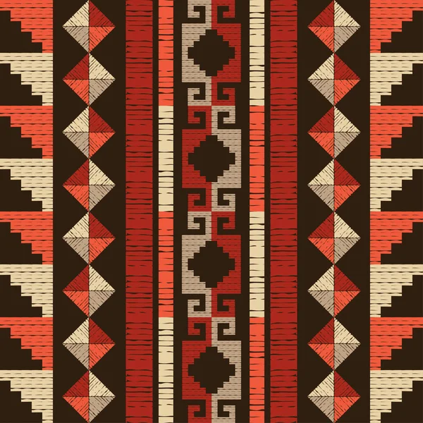 Mexicaanse Ruit Navajo Naadloos Patroon Ontwerp Met Handmatig Uitbroeden Textiel — Stockvector
