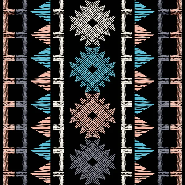 墨西哥格子花 纳瓦霍无缝图案 设计与人工孵化器 纺织品 民族布荷族装饰 网页设计或印刷的矢量图解 — 图库矢量图片