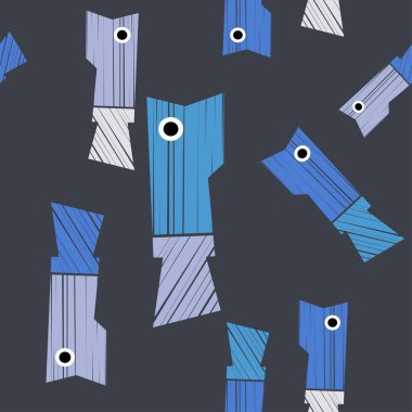 Decorative fish floating in the sea. Fish made of striped texture. Seamless pattern. Cute cartoons. Vector illustration for web design or print.