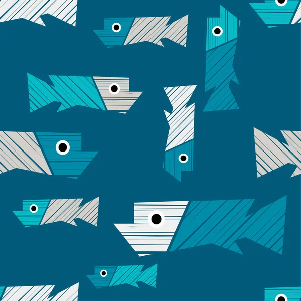 Decorative Fish Floating Sea Fish Made Striped Texture Seamless Pattern — Stockový vektor