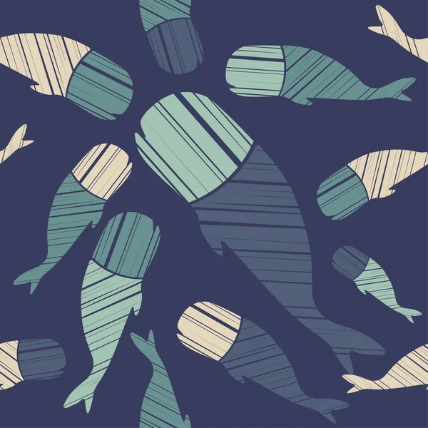Dekorativní Velryby Plavou Moři Oceánu Bezproblémový Vzorec Mořský Život Roztomilé — Stockový vektor