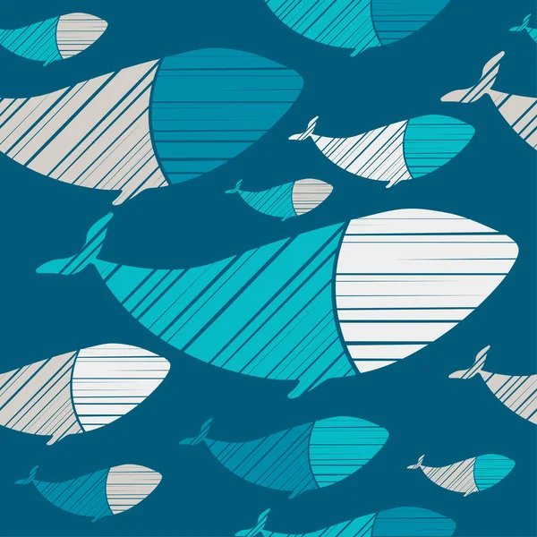 Dekorativní Velryby Plavou Moři Oceánu Bezproblémový Vzorec Mořský Život Roztomilé — Stockový vektor
