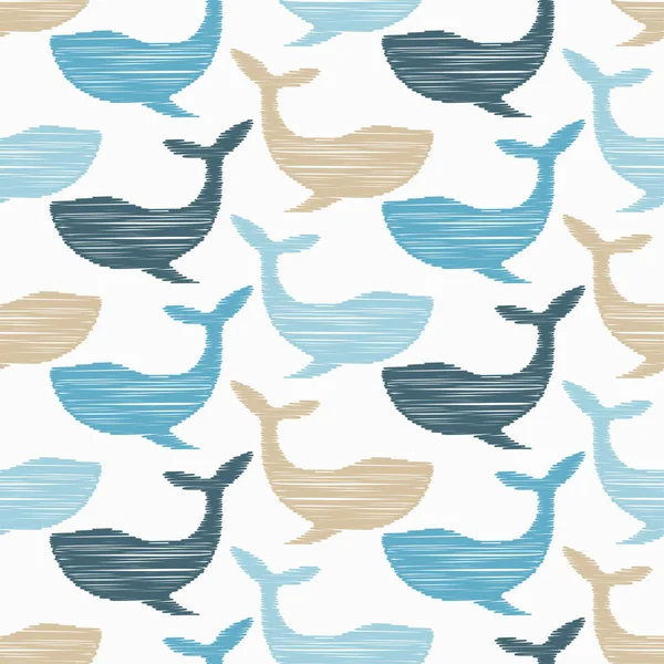 Decorative Whales Swim Sea Ocean Seamless Pattern Marine Life Cute — Stock Vector
