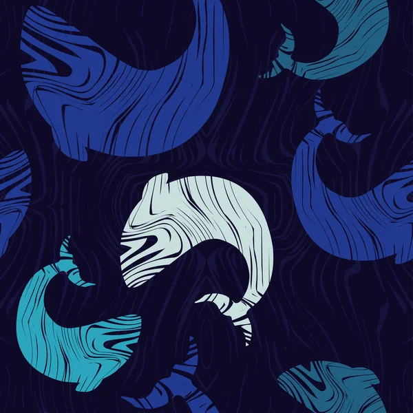 Dekorativní Ryby Načmáranou Texturou Plavou Moři Vlny Bezproblémové Pozadí Roztomilé — Stockový vektor