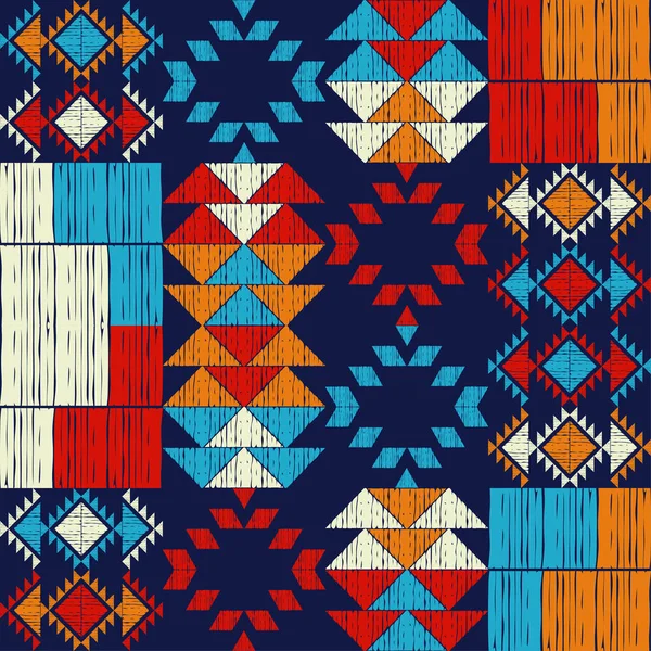 纳瓦霍马赛克地毯 传统的民间几何图案 美洲原住民印第安人毛毯 阿兹特克人玛雅人的装饰品没有缝隙的背景网页设计或印刷的矢量图解 — 图库矢量图片