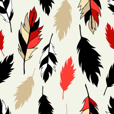 El çizimi, siyah çizgili Amerikan Yerlisi tüyleri. Kusursuz desen. Yaratıcı illüstrasyon. Web tasarımı veya yazdırma için vektör illüstrasyonu.