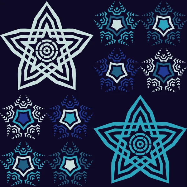 Motif Sans Couture Avec Des Étoiles Décoratives Aux Rayures Courbes — Image vectorielle
