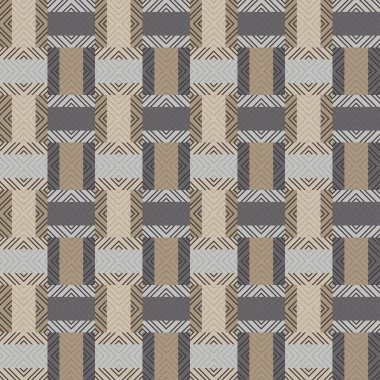 Çizgili geometrik figürler mozaiği. Kusursuz desen. Elle kumandalı tasarım. Tekstil. Etnik boho süsü. Web tasarımı veya yazdırma için vektör illüstrasyonu.