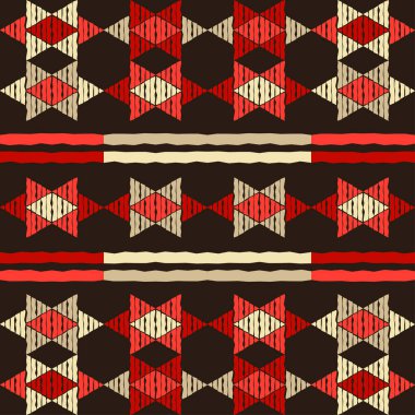 Meksika ekose kumaşı. Navajo. Kusursuz desen. Elle kumandalı tasarım. Tekstil. Etnik boho süsü. Web tasarımı veya yazdırma için vektör illüstrasyonu.