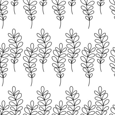 Sorunsuz siyah ve beyaz arka plan dekoratif dalları ve yaprakları ile