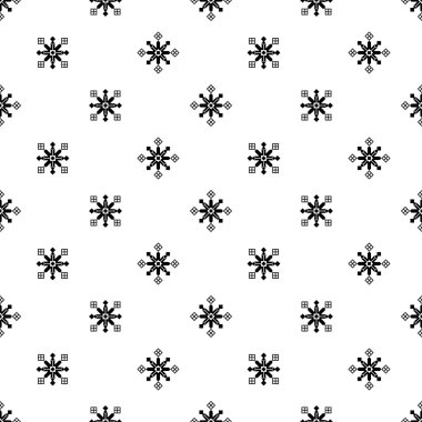 Seamless Christmas black and white background with decorative snowflakes