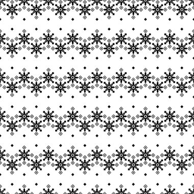 Seamless Christmas black and white background with decorative snowflakes