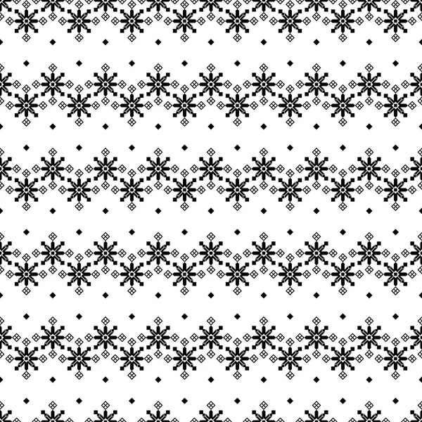 Fondo blanco y negro de Navidad sin costuras con copos de nieve decorativos — Vector de stock