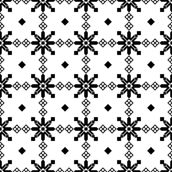 Fondo blanco y negro de Navidad sin costuras con copos de nieve decorativos — Vector de stock