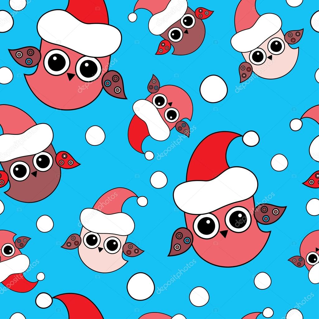 Seamless Christmas vector background with owls