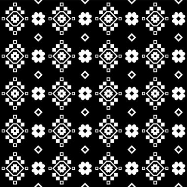 Kesintisiz beyaz siyah vektör arka plan dekoratif çiçeklerle