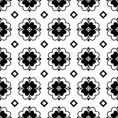 Kesintisiz beyaz siyah vektör arka plan dekoratif çiçeklerle