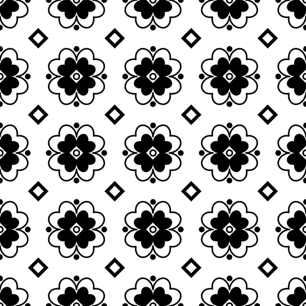 Fondo vector blanco y negro sin costuras con flores decorativas — Vector de stock