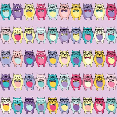Seamless vector background with decorative cats in glasses clipart