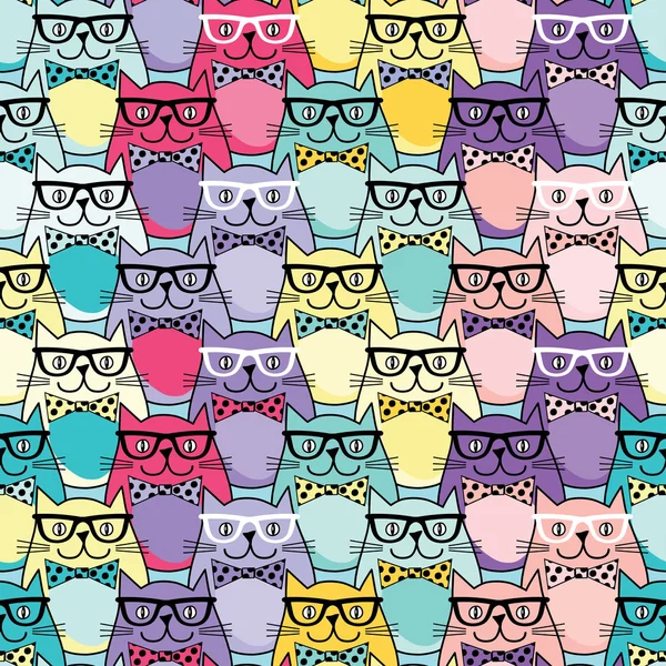 Fondo vector sin costuras con gatos decorativos en gafas — Archivo Imágenes Vectoriales