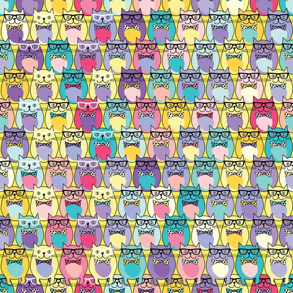 Fondo vector sin costuras con gatos decorativos en gafas — Archivo Imágenes Vectoriales