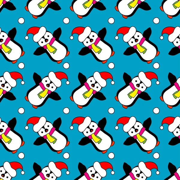 Naadloze kerst vector achtergrond met decoratieve sneeuwvlokken en pinguïns — Stockvector