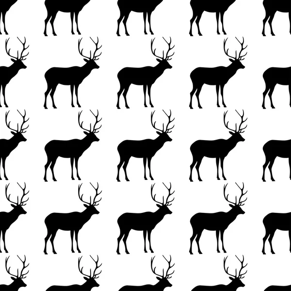 Seamless black and white decorative vector background with decorative deer — Stock Vector