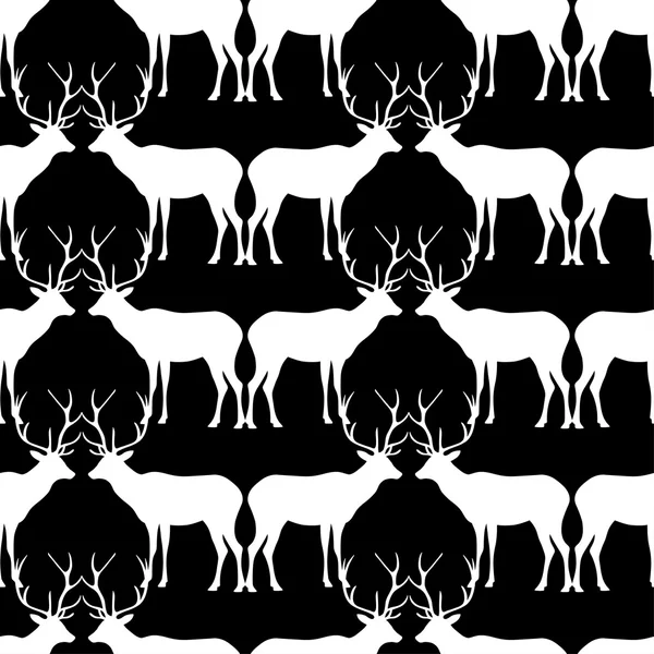 Seamless black and white decorative vector background with decorative deer — Stock Vector