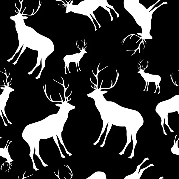 Fondo vectorial decorativo blanco y negro sin costuras con ciervos decorativos — Archivo Imágenes Vectoriales