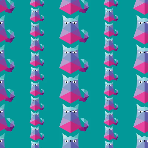 装飾的な多角形の猫とのシームレスなベクトルの背景 — ストックベクタ