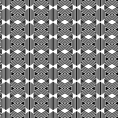 Soyut geometrik desenli sorunsuz siyah beyaz dekoratif vektör arka plan