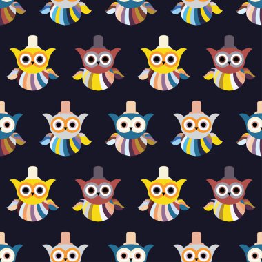 Seamless decorative vector background with owls. Print. Repeating background. Cloth design, wallpaper.