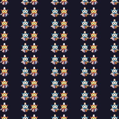 Seamless decorative vector background with owls. Print. Repeating background. Cloth design, wallpaper.