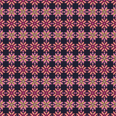 Seamless vector background with colorful Norwegian snowflakes. Print. Repeating background. Cloth design, wallpaper.