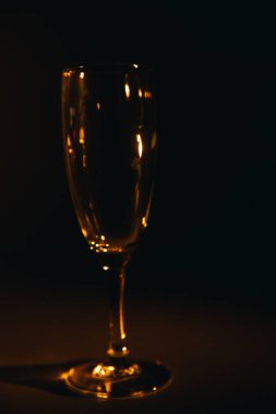 Karanlık bir arka planda şampanya bardağının silüeti.