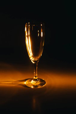 Karanlık bir arka planda şampanya bardağının silüeti.