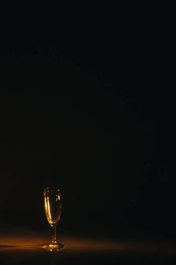Karanlık bir arka planda şampanya bardağının silüeti.
